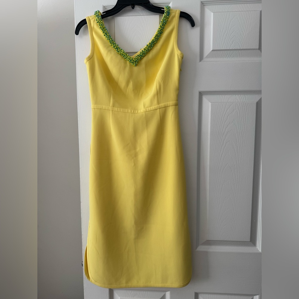 Tory Burch Yellow Midi Dress with Green Trim